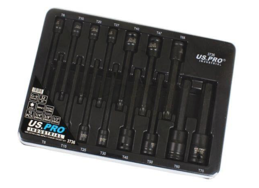 15pc Extra Long Impact Star Bit Socket Set 3736
