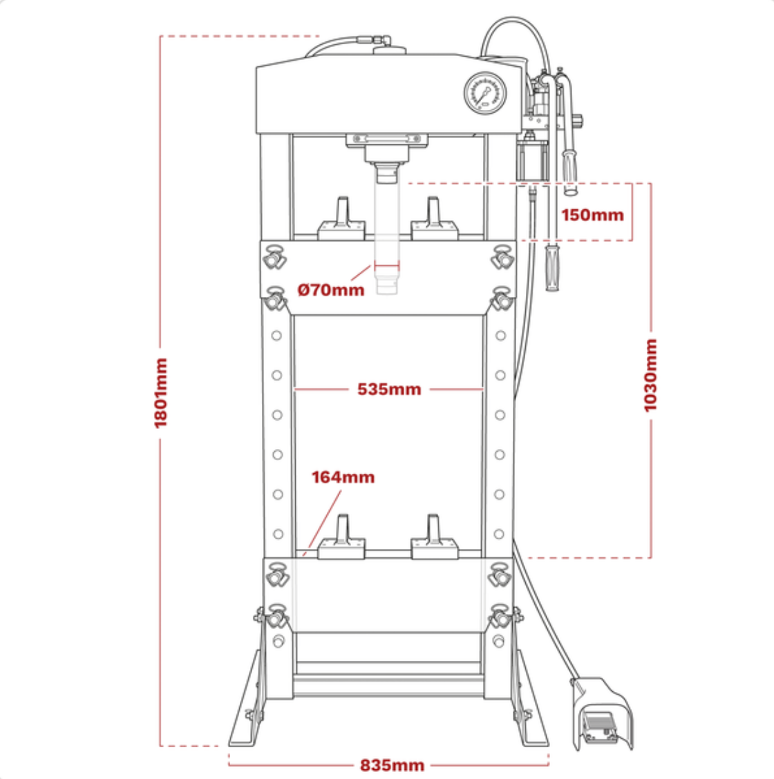 Premier Air/Hydraulic Floor Type Press with Foot Pedal 30 Tonne
