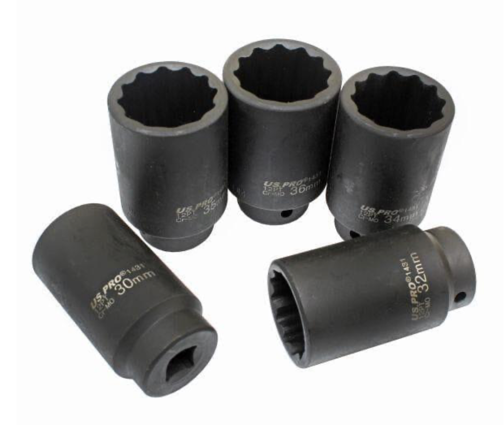 5pc 1/2" dr Deep Impact Hub Nut Socket 30, 32, 34, 35, 36mm 1431